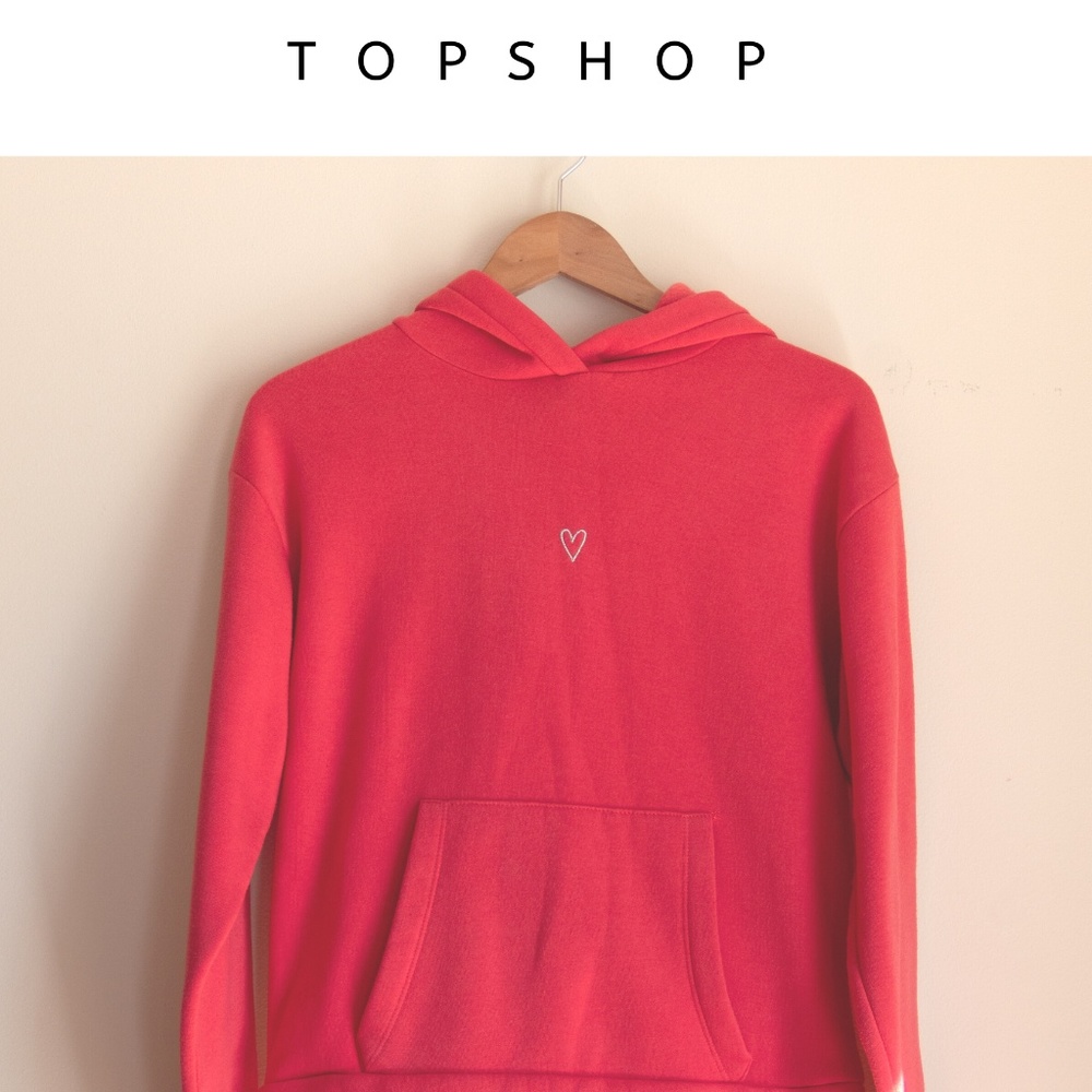 TOPSHOP Red Heart Hoodie Sweatshirt